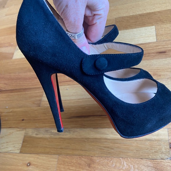 Christian Louboutin Black Suede Peep Toe Strappy Heel sz 36 - Picture 2 of 6